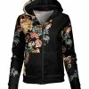 Lily | Black & Pink Floral Zip-Up Hoodie - Women