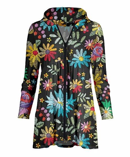 Lily | Black Floral Tiered Zip-Up Hoodie - Women & Plus 1 Lily | Black Floral Tiered Zip-Up Hoodie - Women & Plus
