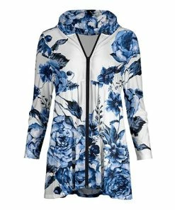 Lily | White & Blue Floral Tiered Zip-Up Hoodie - Women & Plus