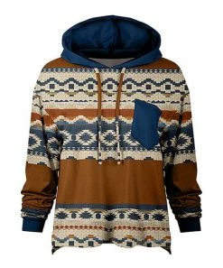 Lily | Brown & Navy Geometric Loose-Fit Patch-Pocket Hoodie - Women & Plus