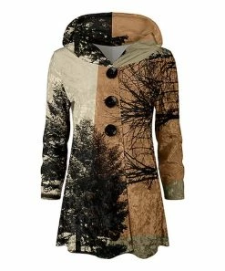 Lily | Rust & Black Tree Color Block Button-Front Velvet Hoodie - Women & Plus