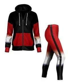 Lily | Red & Black Color Block Zip-Up Hoodie & Leggings - Women & Plus
