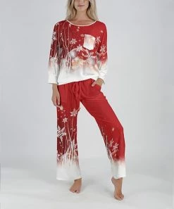 Lily | Red & White Snowflake Chest-Pocket Pajama Set - Women