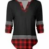 Lily | Black & Red Plaid Color Block Notch Neck Top - Women & Plus