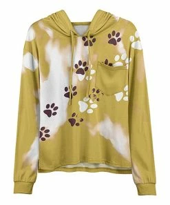 Lily | Yellow & Brown Tie-Dye Paw Print Chest-Pocket Hoodie - Women & Plus