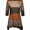 Lily | Brown & Rust Color Block Knit-Print Three-Quarter Sleeve Sidetail Tunic - Women