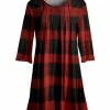 Lily | Black & Red Buffalo Check Pin Tuck Scoop Neck Tunic - Women & Plus