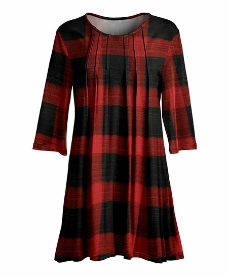 Lily | Black & Red Buffalo Check Pin Tuck Scoop Neck Tunic - Women & Plus 1 Lily | Black & Red Buffalo Check Pin Tuck Scoop Neck Tunic - Women & Plus