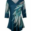 Lily | Teal & Gray Leaves Three-Quarter Sleeve V-Neck Tunic - Women & Plus