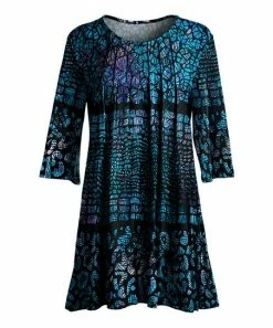 Lily | Aqua & Black Abstract Pin Tuck Scoop Neck Tunic - Women & Plus