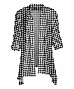 Lily | White & Black Houndstooth Sidetail Open Cardigan - Women & Plus