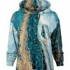 Lily | Turquoise & Gold Marble Lightweight Patch-Pocket Hoodie - Women & Plus