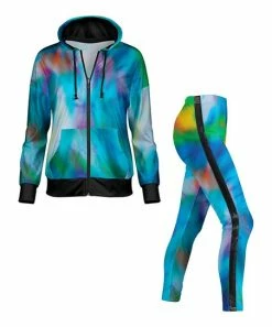 Lily | Blue & Black Abstract Zip-Up Hoodie & Side-Stripe Leggings - Women