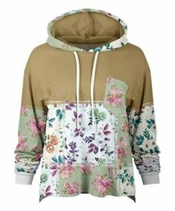 Lily | Beige & Pink Floral Loose Fit Patch-Pocket Hoodie - Women & Plus