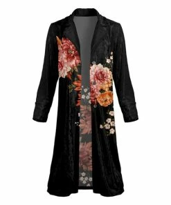 Lily | Pink & Black Floral Velvet Button-Front Duster - Women & Plus