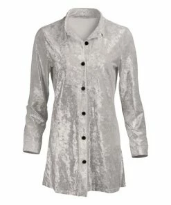 Lily | Silver Velvet Button-Up Tunic - Plus