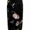 Lily | Black & Pink Floral Bird Velvet Pencil Skirt - Women