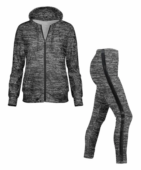 Lily | Charcoal Gray & Black Stripe Hoodie & Side-Stripe Leggings Set - Plus 1 Lily | Charcoal Gray & Black Stripe Hoodie & Side-Stripe Leggings Set - Plus
