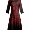 Lily | Red & Black Lace-Print Three-Quarter Sleeve A-Line Dress - Women & Plus