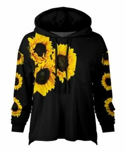 Lily | Black & Yellow Sunflower Patch-Pocket Loose Fit Hoodie - Women & Plus