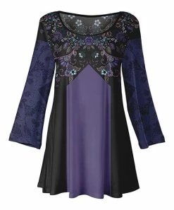 Lily | Purple & Black Floral Color Block Scoop Neck Tunic - Women & Plus