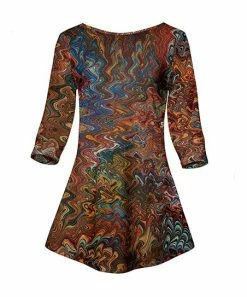 Lily | Yellow & Red Abstract Three-Quarter Sleeve Boatneck Tunic - Plus