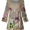 Lily | Beige & Purple Floral Scoop Neck Tunic - Women & Plus