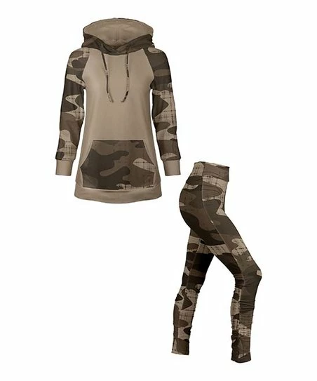 Lily | Brown & Beige Camo Kangaroo-Pocket Hoodie & Leggings - Women & Plus 1 Lily | Brown & Beige Camo Kangaroo-Pocket Hoodie & Leggings - Women & Plus