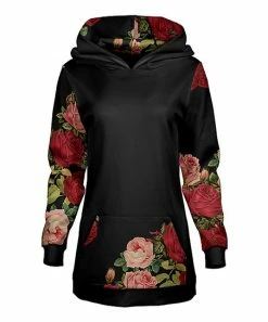 Lily | Black & Red Rose Pocket Hoodie - Women & Plus