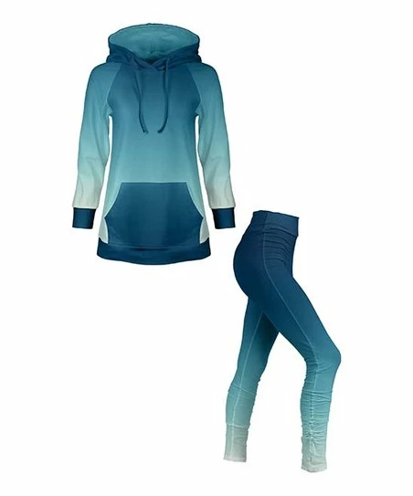 Lily | Blue & White Ombré Kangaroo-Pocket Hoodie & Leggings - Women & Plus 1 Lily | Blue & White Ombré Kangaroo-Pocket Hoodie & Leggings - Women & Plus