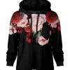 Lily | Black & Red Floral Loose Fit Patch-Pocket Hoodie - Women & Plus