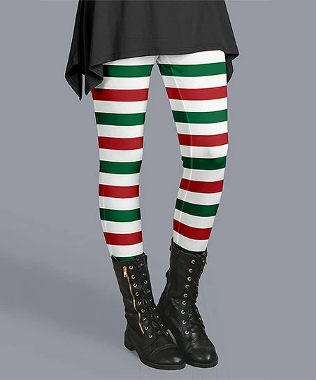 Lily | Red & Green Stripe Leggings - Women 1 Lily | Red & Green Stripe Leggings - Women