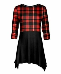 Lily | Red & Black Plaid Sidetail Tunic - Women