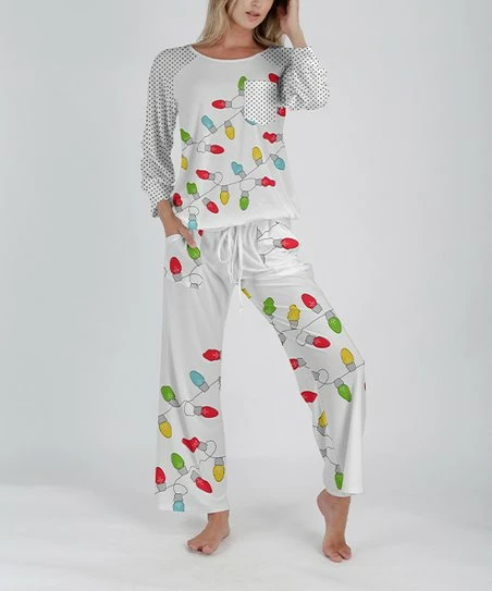 Lily | White Christmas Light Raglan Pajama Set - Women 1 Lily | White Christmas Light Raglan Pajama Set - Women