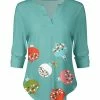 Lily | Turquoise & Red Ornaments Notch Neck Top - Women
