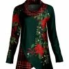 Lily | Green & Red Plaid & Floral Tulip-Hem Cowl Neck Tunic - Women