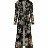 Lily | Black & Beige Snowflakes Cable Knit Hooded Open Duster - Plus