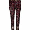 Lily | Black & Pink Floral Velvet Skinny Pants - Plus