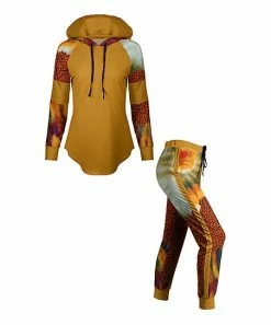 Lily | Gold Leopard Floral Curved-Hem Hoodie & Joggers - Plus