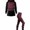 Lily | Black & Mauve Stripe Funnel Neck Hoodie & Leggings - Women