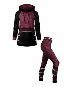 Lily | Black & Mauve Stripe Funnel Neck Hoodie & Leggings - Women