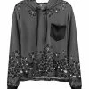 Lily | Black & Gray Floral Chest-Pocket Hoodie - Women
