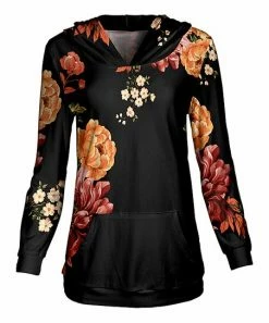 Lily | Black & Orange Floral Kangaroo-Pocket Hoodie - Women & Plus