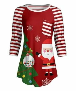 Lily | Red & Green Stripe Santa Pocket Raglan Tunic - Women & Plus