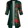 Lily | Green & Red Poinsettia Berry Drape Open Cardigan - Women