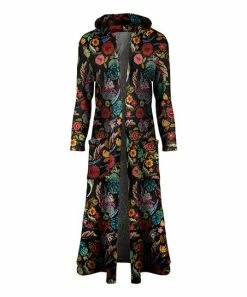 Lily | Black & Red Floral Cable-Knit Hooded Open Duster - Women & Plus