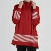 Lily | Red & White Stripe-Accent Funnel-Neck Pullover - Women & Plus