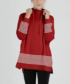 Lily | Red & White Stripe-Accent Funnel-Neck Pullover - Women & Plus