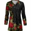 Lily | Black & Red Floral Velvet Button-Up - Plus