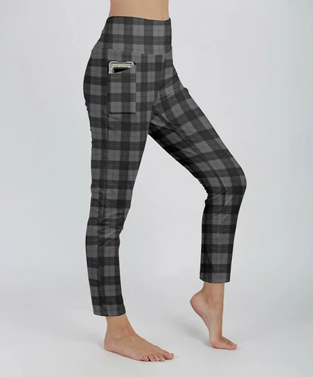 Lily | Black & White Plaid Pocket High-Waist Leggings - Women 1 Lily | Black & White Plaid Pocket High-Waist Leggings - Women